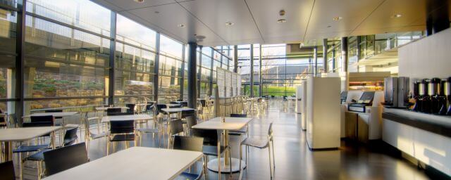 Wide shot of the Museum cafe seating area showing tables and chairs
