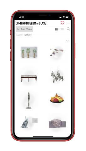 iPhone 11 screen showing grid of glass sculptures