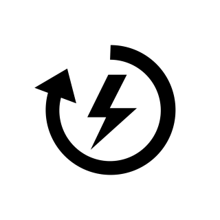 A lightning bolt inside of a clockwise circular arrow